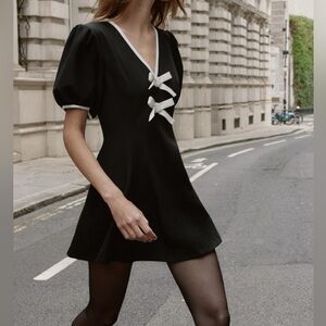 NWT Zara Black Mini Dress with White Bows